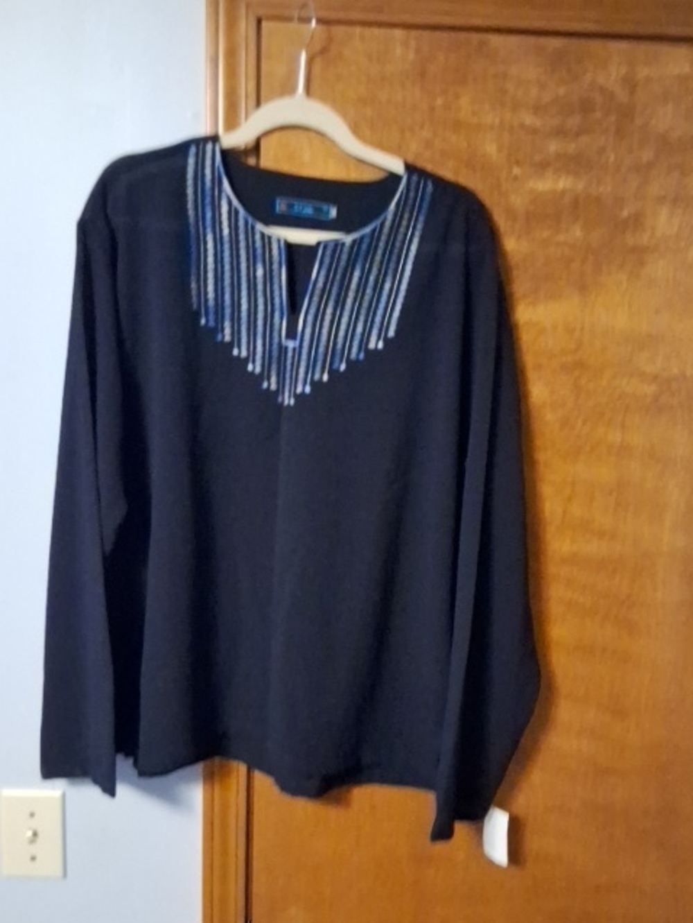 Beaded Detail Navy Blue Women's Top